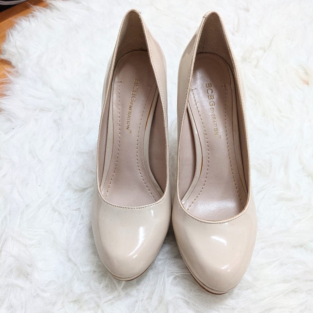 Nude Patent Round Toe Heels